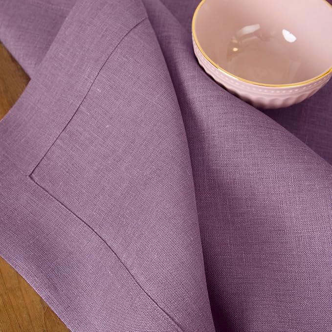 Solino Home Linen Tablecloth 60 x 90 Inch - 100% Pure Linen Mulberry Table Cloth for Rectangle Tables - Fete, Machine Washable Tablecloth for Valentines, Spring, Easter
