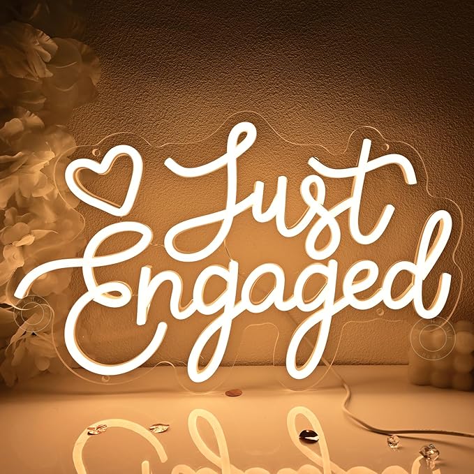 SYLHOME Just Engaged Led Neon Light Sign Heart Wall Decor Sign Wedding Proposal Married Party Bridal Shower Engagement Backdrop USB 15.75"X9.72" Warm