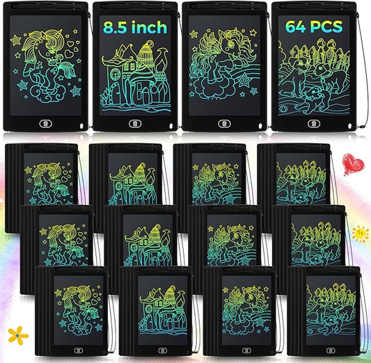 Zhehao 64 Pieces LCD Writing Tablet Doodle Board for Kids Bulk, 8.5 Inch Reusable Erasable Drawing Pad Learning Educational Toy Birthday Party Favor Valentine`S Day Gift for Boys Girls(Black)