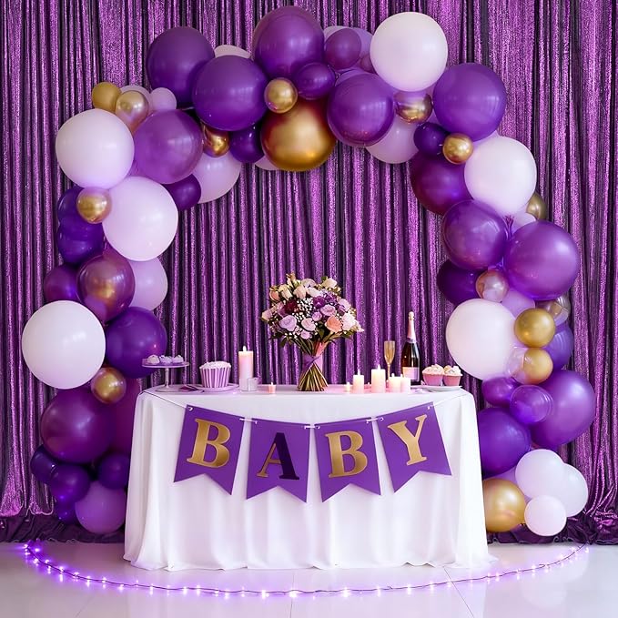 Purple Sequin Backdrop Curtains - 4.8x8FT Wrinkle-Free Glitter Drapes for Halloween Decoration Birthdays Weddings Graduations