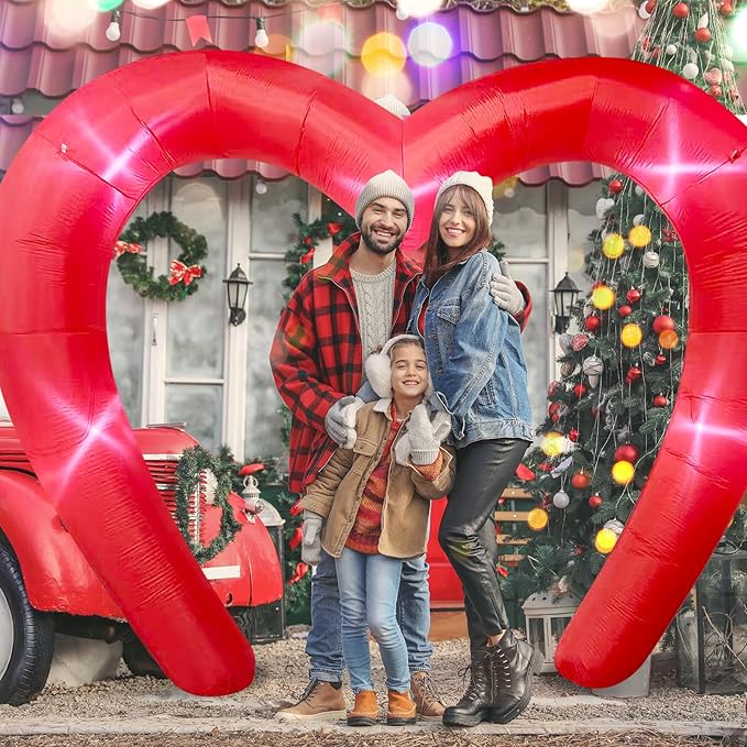9 * 4.5FT Red Valentine Inflatables Outdoor Decorations Heart Shaped Blow up Inflatable Archway with Build in LED for Indoor Outdoor Party Lawn Yard Garden Anniversary Wedding Decor