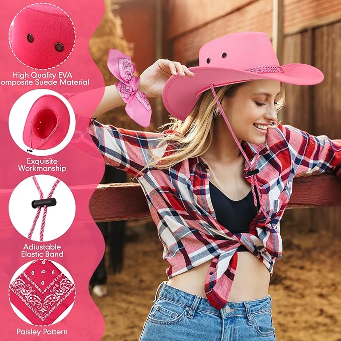 Zhanmai 12 Pcs Cowboy Hat and Bandana Cowboy Cowgirl Hats Bulk Western Party Costume Halloween Accessory