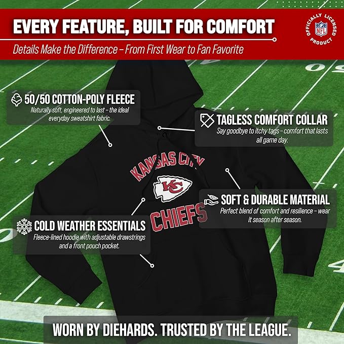 Team Fan Apparel NFL Adult Gameday Hooded Sweatshirt - Poly Fleece Cotton Blend - Stay Warm and Represent Your Team in Style
