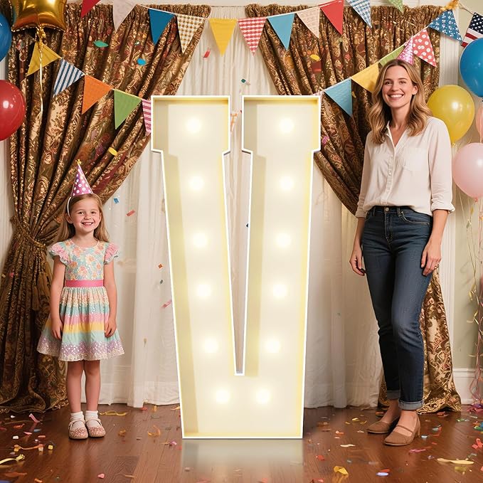 4FT Marquee Letters V Sign,Large Light Up Numbers Party Decoration - Hook and Loop Fastener,No Tools Easy Setup, Corrugated Plastic for Birthdays Weddings Baby Anniversaries(Letters V)