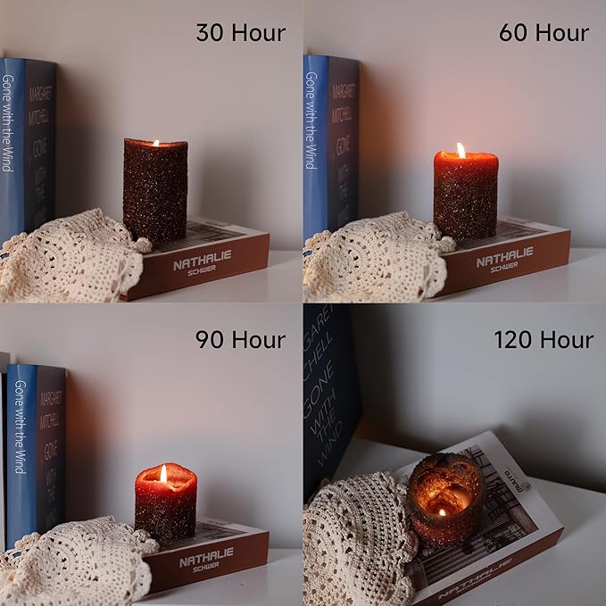 MOZEAL Hand-Poured Granular Texture Decorative Brown Pillar Candles Set of 3 (3"x4", 5", 6"), Dripless, Unscented, Smokeless, for Rustic Farmhouse, Cozy Winter & Warm Earthy Home Décor