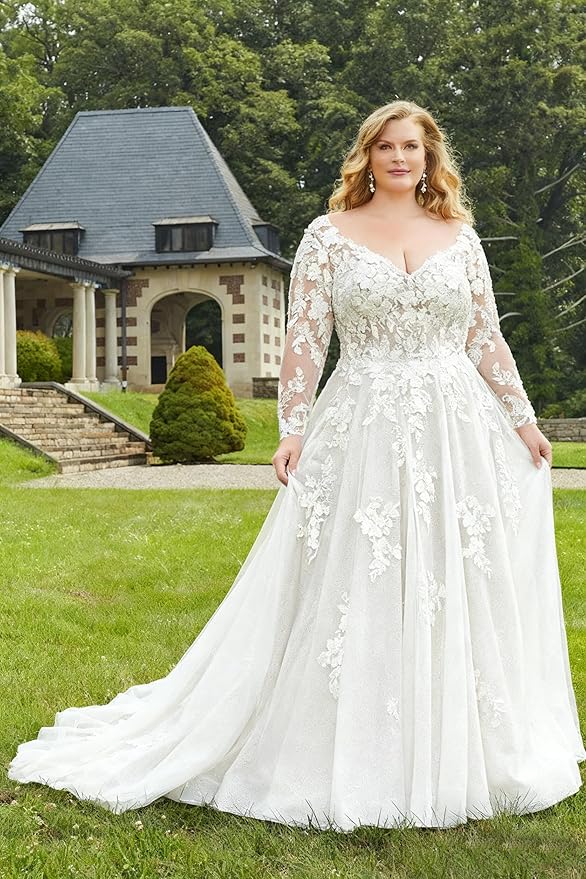 Plus Size Wedding Dresses for Bride Long Sleeve Wedding Bridal Gowns with Lace Appliques Off Shoulder Bride Dress