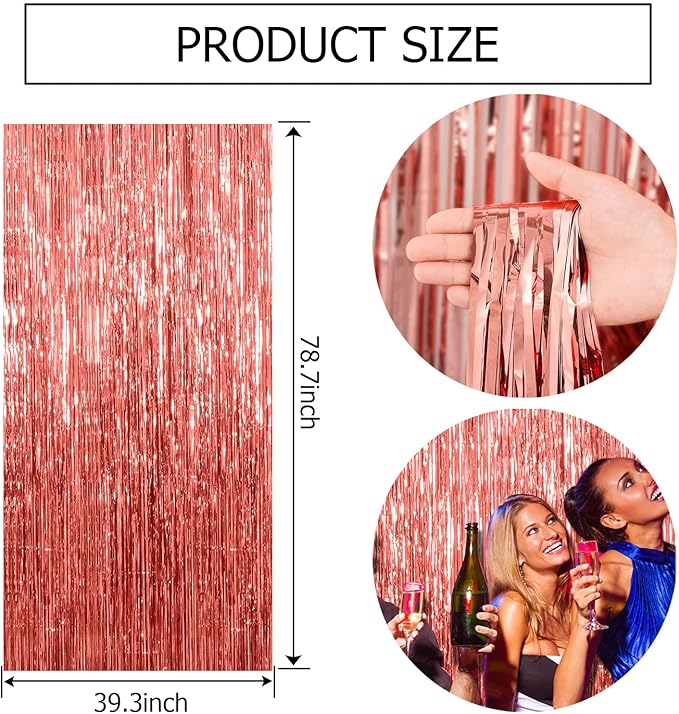 20 Pack Rose Gold Fringe Curtain Backdrop Birthday Bachelorette Party Decorations Metallic Tinsel Streamers Foil Backdrop Christmas Graduation Wedding New Year Party Decorations