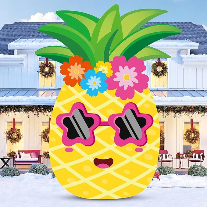 5FT Winter Inflatable Pineapple Winter Decor Blow up Pineapple Built in 4 LED Lights Outdoor Decorations Giant Inflatable for Birthday Pool Beach Yard Lawn Frozen Party Supplies