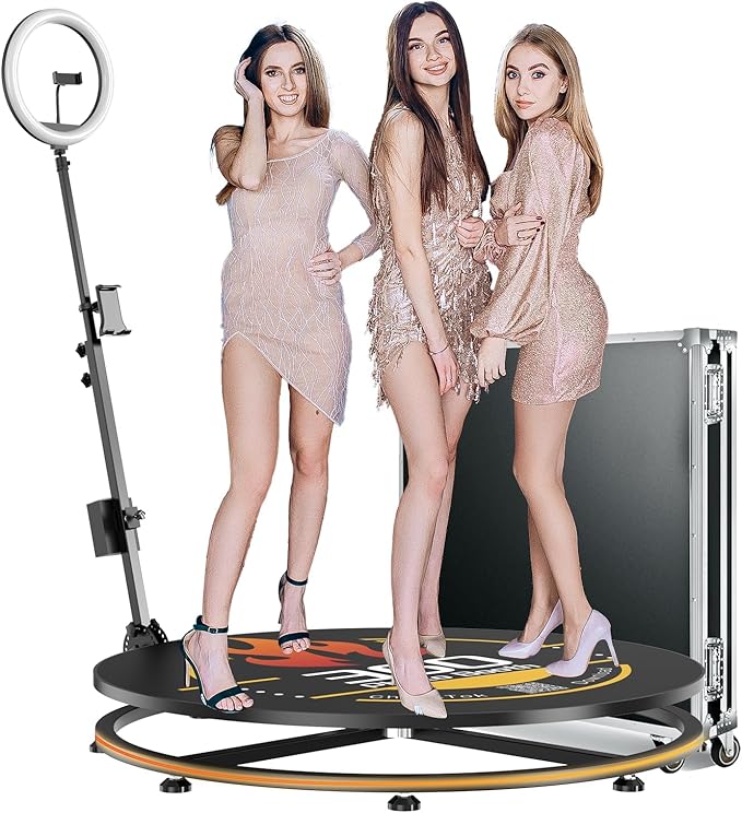 HARZHI 360 Photo Booth with Flight Case, 360 Photo Booth Machine with RGB Strip Light for Parties Christmas Wedding, Software APP Remote Control Automatic Spin Accessories (80CM /31.5")
