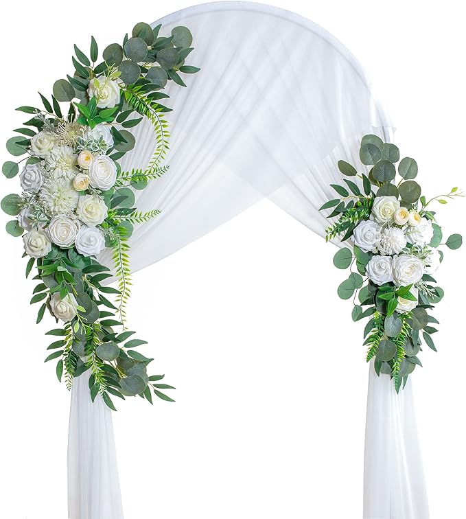 Wedding Arch Flowers, Artificial Flowers for Decoration, 2pcs Flower Swag and 1 pcs Semi-Sheer Chiffon Table Runner Swag for Beautiful Dream Wedding Ceremony Floral Decor - Pack of 3