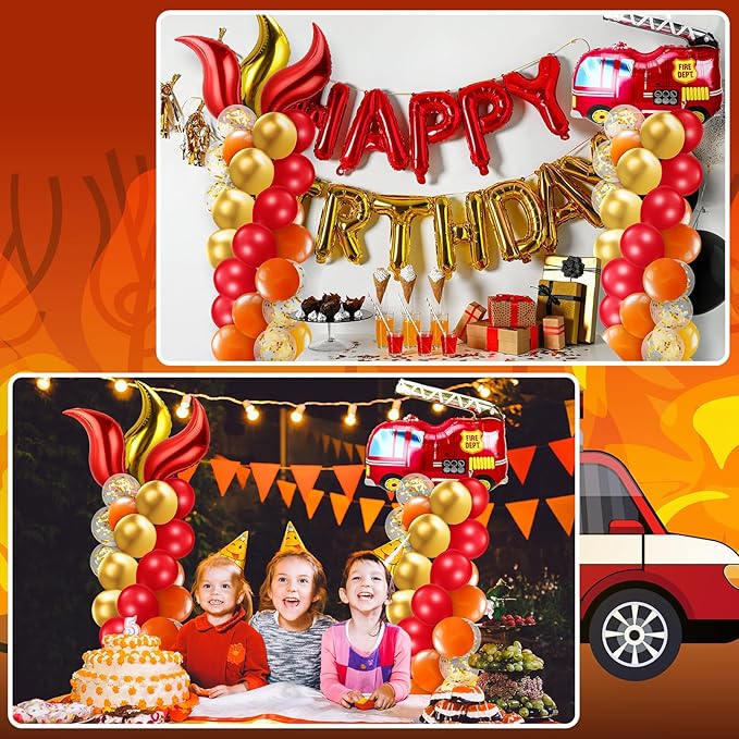 Kasyat 2 Set Fire Truck Party Balloon Column Stand Kit with 2 Fire Truck and 100 Latex Balloons, fire Truck Party Supplies for Wedding Baby Shower Birthday Party