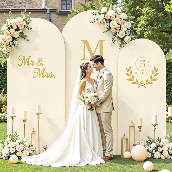 Beige Arch Cover 3 Set - 6.6FT, 7.2FT, 8FT Beige Arch Backdrop Cover Spandex Wedding Arch Stand Covers for Baby Shower Birthday Party Wedding Bridal Shower Banquet Photo Background Decorations