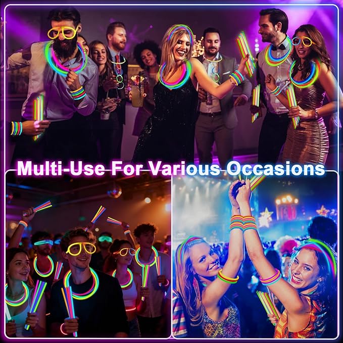 TURNMEON 960 Pack Ultra Bright Glow Sticks Bulk Party Pack Supplies Glow In The Dark Football Valentines Carnival Mardi Gras Day Party Favors Necklace Bracelet with Connector Light Up 14Hrs Long Last
