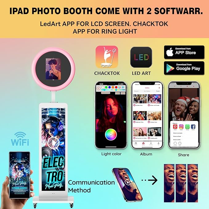 HARZHI Portable Photo Booth Compatible with Ipad, Photo Booth Shell Stand Stand Provide Chacktok Photo Booth Software for Party and Wedding, Free Custom Logo, Flight Case (LCD Screen+White)