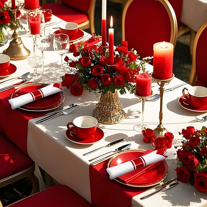 400PCS Pre Rolled Red Plastic Silverware Sets - Heavy Duty Red Cutlery - Include 100 Pack Wrapped Disposable Utensils with Napkins for Valentine's Day Parties & Dinners & Weddings