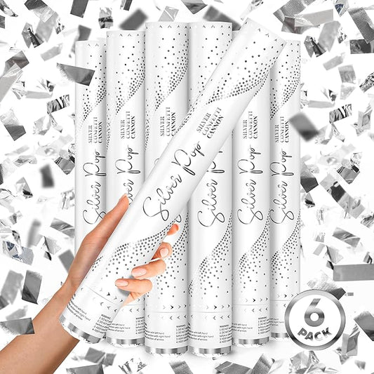 SILVER Confetti Poppers - 16" BIODEGRADABLE SILVER Confetti Cannon (Silver Party Poppers/Glitter/Bomb) Compressed Air Popper, Loud POP, For Wedding Send Off, Wedding Supplies, Birthday Party