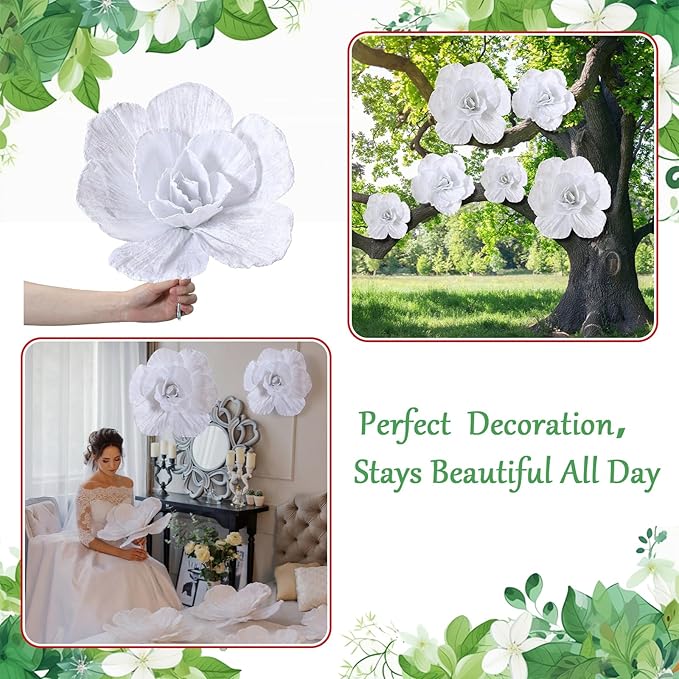Norme 3 Pcs Valentines Giant Flowers for Decoration 12, 16, 20 Inch Large Rose Petals Giant Flowers Large White Rose for Wedding, Home Decor, Anniversary Birthday Valentine's Day