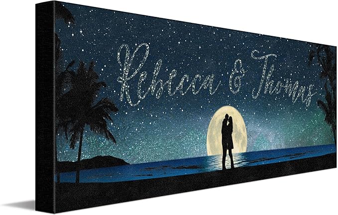 Personal Prints | Personalized Written in the Stars Custom Wall Art | Personalized with Names in the Sky | Unique Wedding, Anniversary, Valentine’s Day, or Romantic Gift (10"x30" Stretched Canvas - BEACH)