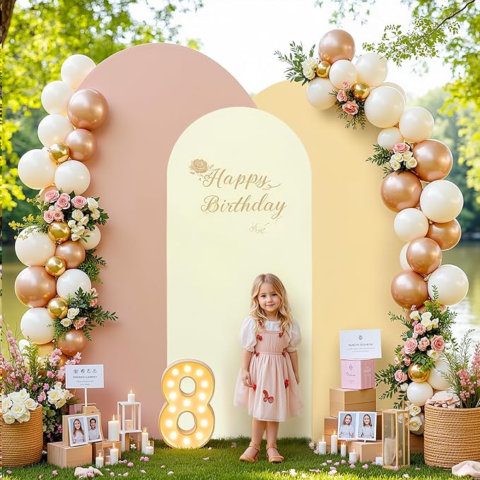 Ivory Arch Backdrop Cover 3 Set-8FT, 7.2FT, 6.6FT, Spandex Fitted Wedding Arch Stand Covers for Baby Shower Birthday Party Bridal Shower Wedding Photo Balloon Arch Stand Background Decorations