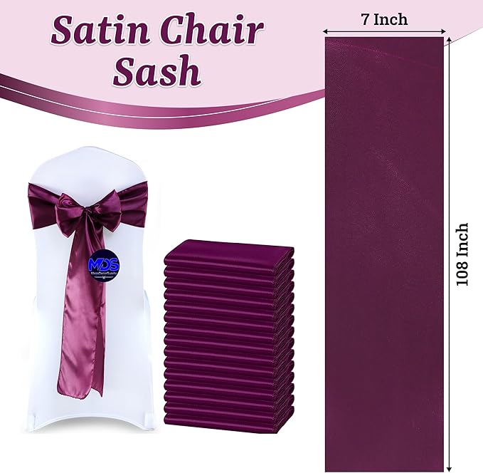 VDS Satin Chair Sashes Chair Cover Back Tie Sateen Bows Ribbon for Wedding Birthday Graduation Engagement Ceremony Event Party Banquet Venue Hotel All Dining Chair Decoration (125PC) (Eggplant)