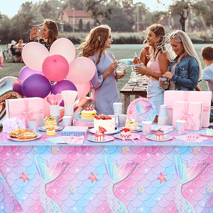 452 Pcs Mermaid Party Decorations Include Sea Mermaid Paper Plates Napkins Cups Tablecloth Cutlery Straws Ocean Tableware for Baby Shower Birthday Party Supplies