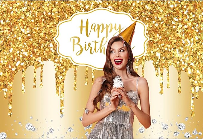 Baocicco 10x8ft Gold Happy Birthday Backdrop Modern Luxury Glitter Diamond Photography Background for Women Girls Sweet Princess Birthday Party Bridal Shower Decor Banner Supplies Photo Booth Props