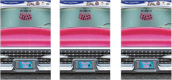 Beistle 3 Piece Rock n Roll Pink Convertible Photo Booth Props for Retro 50's Theme Party Decorations, 25" x 36.5"