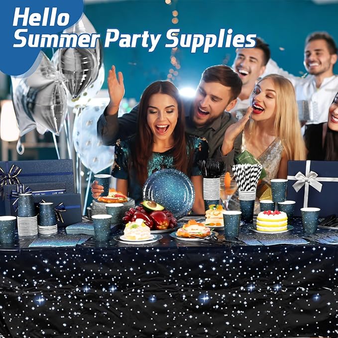 452 Pcs Galaxy Party Decorations for 50, Starry Night Theme Paper Plates Napkins Cups Tablecloth Cutlery Straws for Outer Space Theme Birthday Bridal Baby Shower Party Decorations Supplies