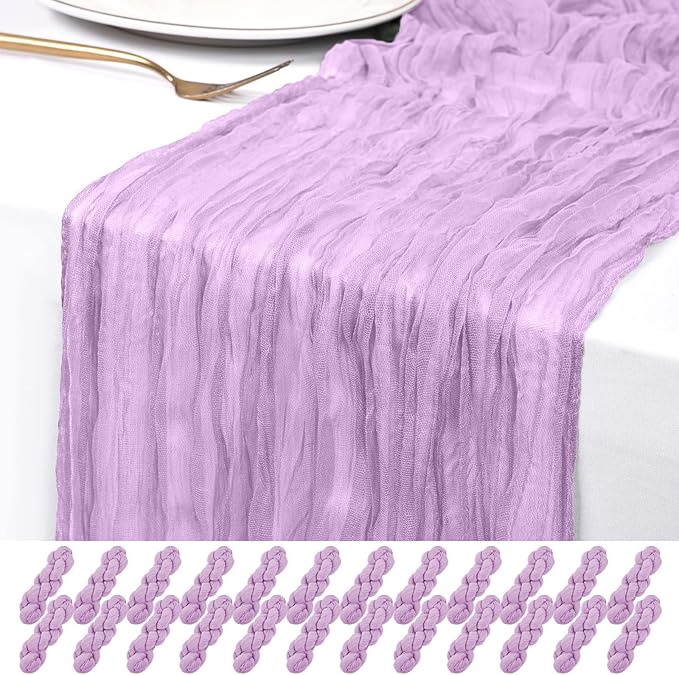 24 Pack Lavender Cheesecloth Table Runner 120 inch Fall Thanksgiving Boho Rustic Gauze Farmhouse 10FT Cheese Cloth Runner for Baby Shower Wedding Party Holiday Home Decor