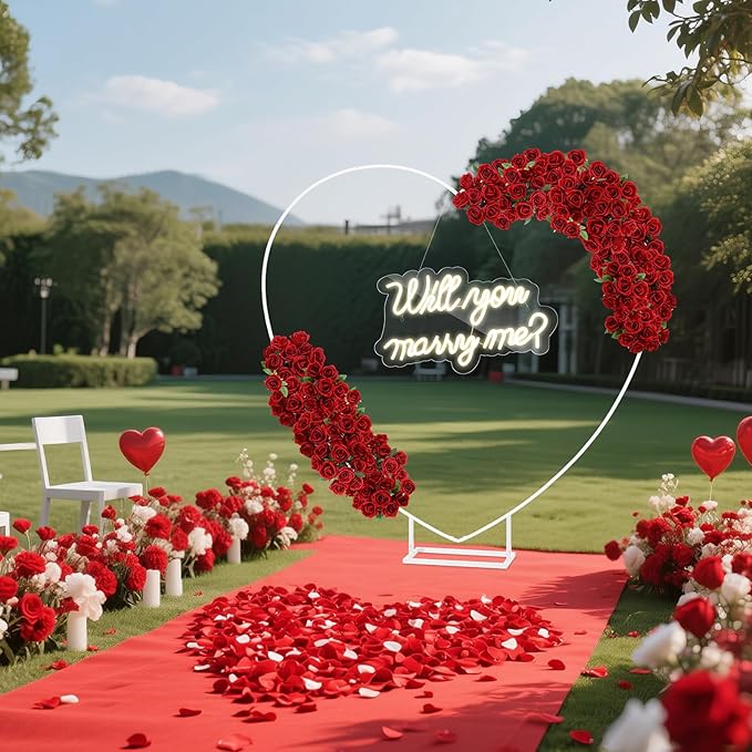 Breling 6.6ft Large Metal Heart Arch Stand and Will You Marry Me LED Neon Light Sign Backdrop for Outdoor Proposal Wedding Engagement Bridal Valentine and Birthday Party Decor (Red)