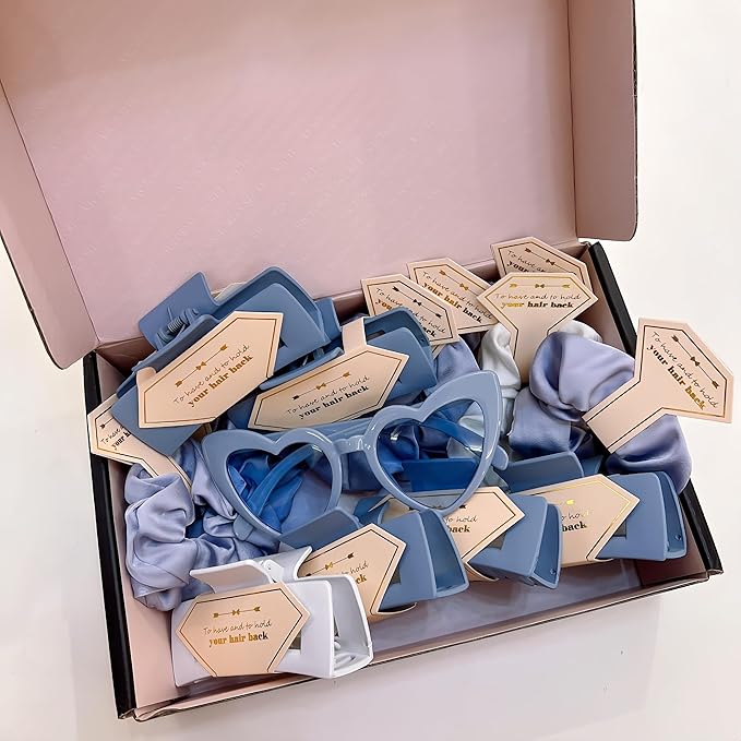 Bridesmaid Scrunchies Proposal Gifts square 4.1inch Bachelorette Hair Claws Clips women heart sunglasses headband gift for Wedding Party Favors (Dusty Blue)