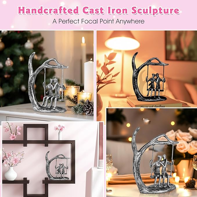 Anniversary Wedding Gifts for Couple/Her - Romantic Couple Statue in Love, Antique Silver Metal Figurine Sweet Loving Together Iron Sculpture Decor, Valentines Gifts for Wife Her Him