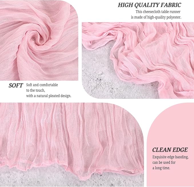 24 Pack Light Pink Cheesecloth Table Runner 120 inch Fall Thanksgiving Boho Rustic Gauze Farmhouse 10FT Cheese Cloth Runner for Baby Shower Wedding Party Holiday Home Decor