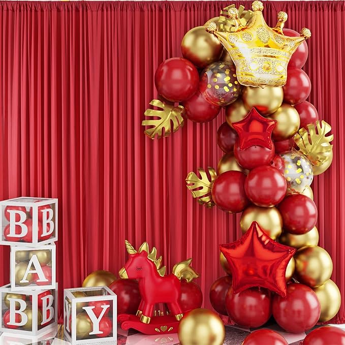 30ft x 10ft Wrinkle Free Red Backdrop Curtains for Parties, Polyester Photo Backdrop Drapes 6 Panels 5x10ft for Weddings Birthday Party Christmas Photography Background