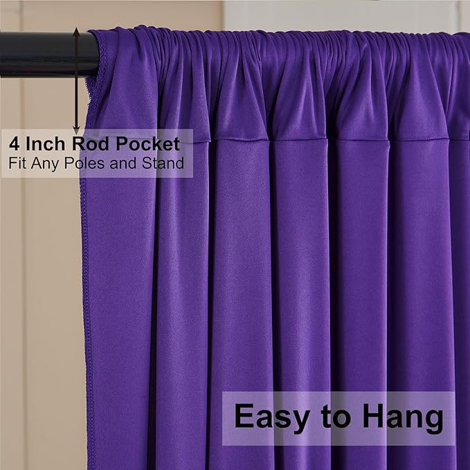 20ft×10ft Wrinkle Free Dark Purple Backdrop Curtain for Party, 4 Panels 5ft×10ft Soft Silky Polyester Purple Photo Backdrop Drapes for Birthday Baby Shower Wedding Photography