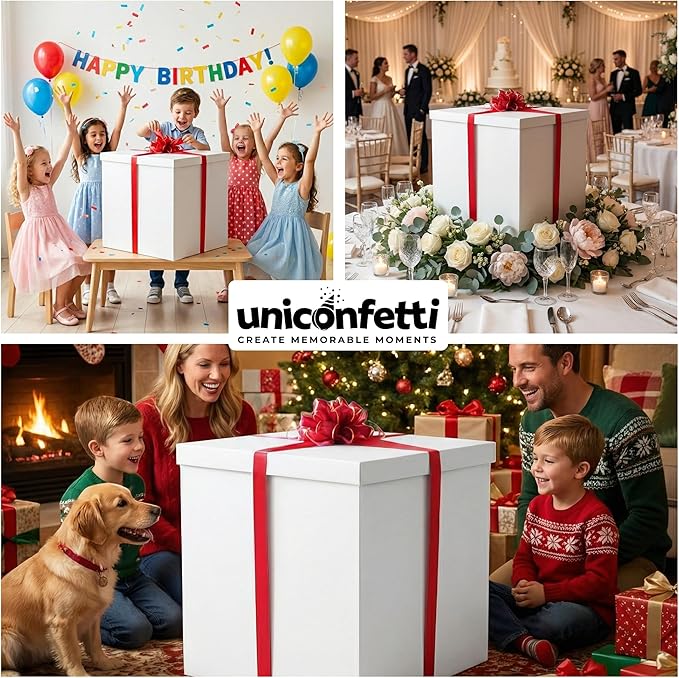Giant Gift Box White 24x24x24in JUMBO Extra Large Cardboard Decorative Box with Lid for Birthday Surprise, Pregnancy Announcement, Gender Reveal, Valentine's Day, Chinese New Year & Other Celebrations
