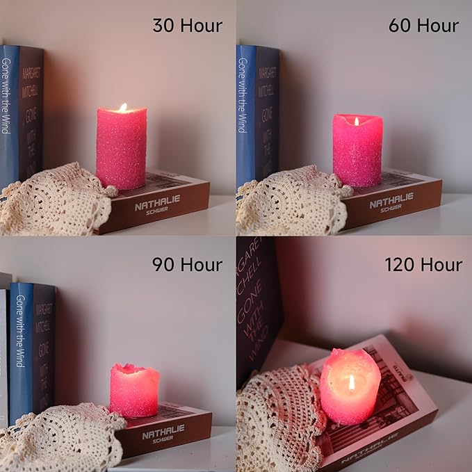 MOZEAL Hand-Poured Granular Texture Decorative Hot Pink Pillar Candles Set of 3 (3"x4", 5", 6"), Dripless, Unscented, Smokeless, for Women Gift, Birthday Party & Playful Valentine’s Décor