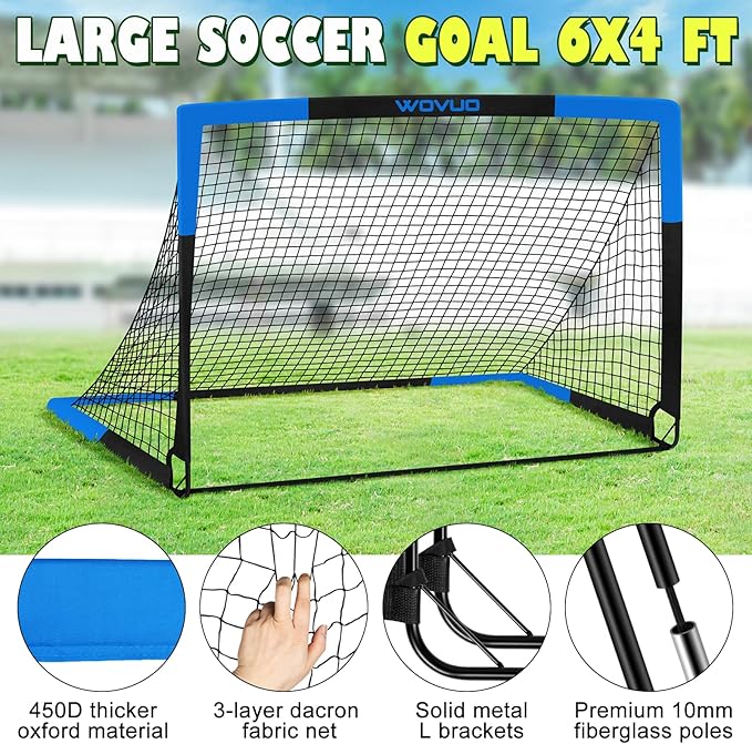 Kids Soccer Goals for Backyard Set of 2, 6x4 ft Portable Toddler Soccer Goal Training Equipment with Soccer Target, Ball, Cones, Soccer Net for Kids Age 3-5 6-8 8-12 10-12-14 Outdoor Sports Games Gift