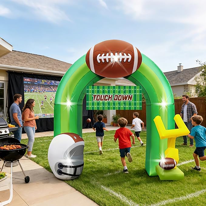 Eyourlife 9FT Football Party Decorations for Game Day Blow Up with Helmet Built in LED Lights Goal Post for Yard Giant Balloon Photo Prop for Gift Light Green Football Inflatable Arch