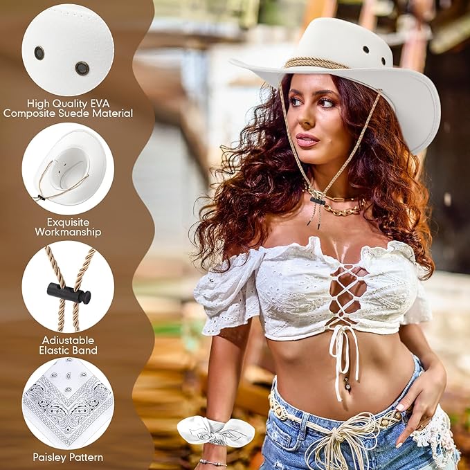 Zhanmai 12 Pcs Cowboy Hat and Bandana Cowboy Cowgirl Hats Bulk Western Party Costume Halloween Accessory