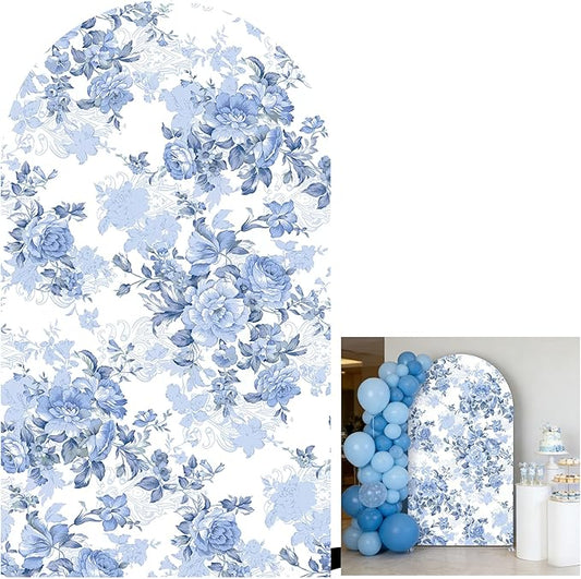 Arch Backdrop Cover Baby in Bloom Baby Shower Elastic Spandex Fabric Blue Pink Flower Floral Bows Girl Birthday Party Baptism Decoration (7.2x4ft,G3854)