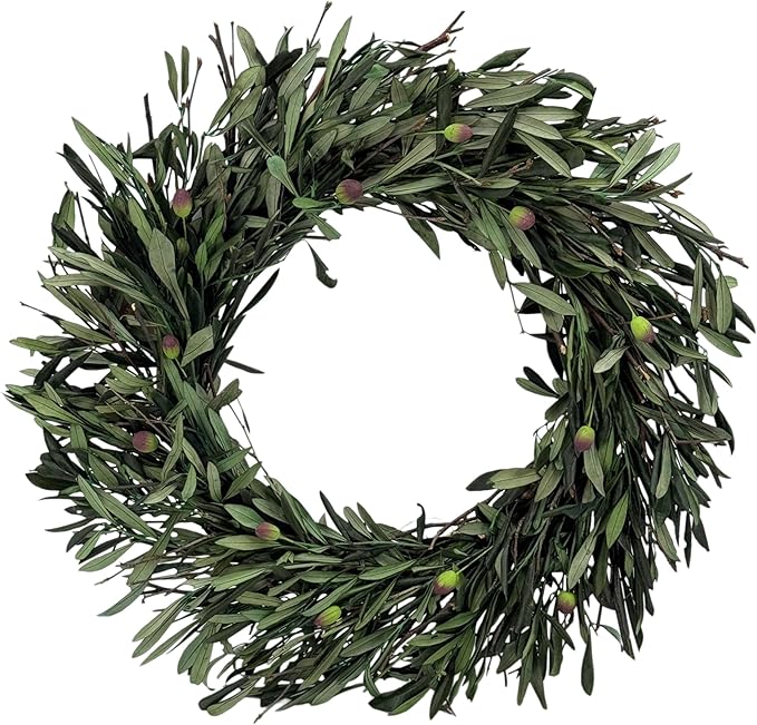 Galt International 21" Green Preserved Olive Branch Wreath – Fall, Thanksgiving & Christmas Front Door Decoration, Year Round Holiday Home Décor Accent