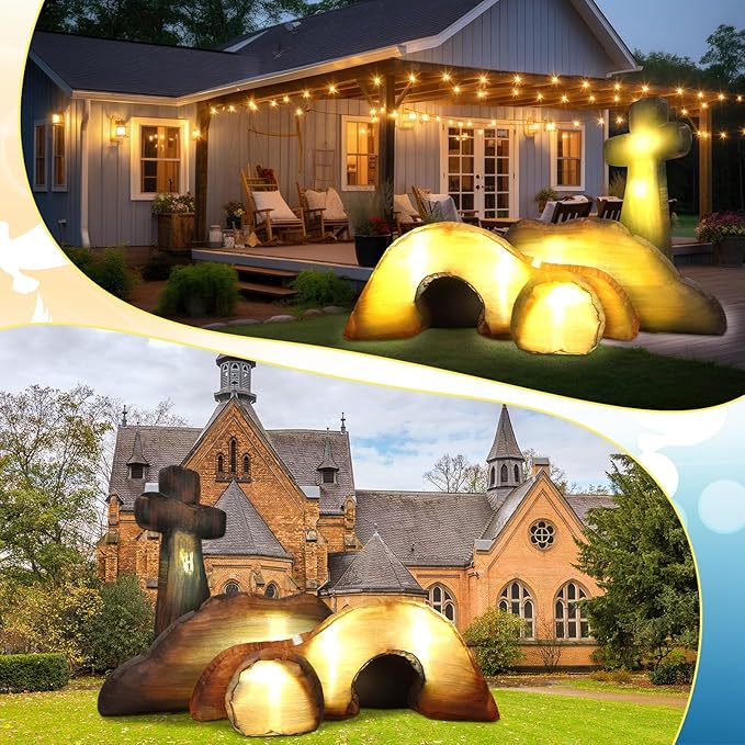 VIHOSE 5 Ft Easter Inflatable Outdoor Decorations Empty Tomb Cross Blow Up Decor Jesus Tomb Inflatables with LED Lights Easter Religious Decorations for Lawn, Indoor, Outdoor, Garden Decor