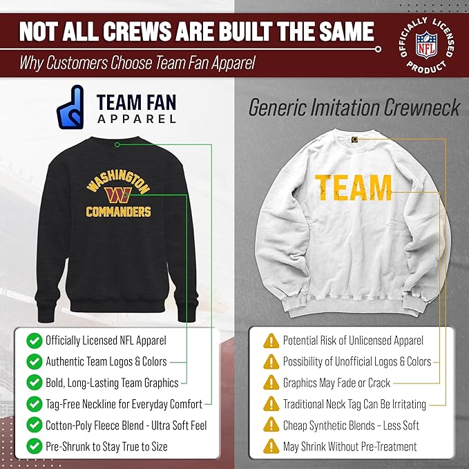 Team Fan Apparel NFL Adult Gameday Football Crewneck Sweatshirt - Cotton Blend - Stay warm, comfortable & stylish on game day