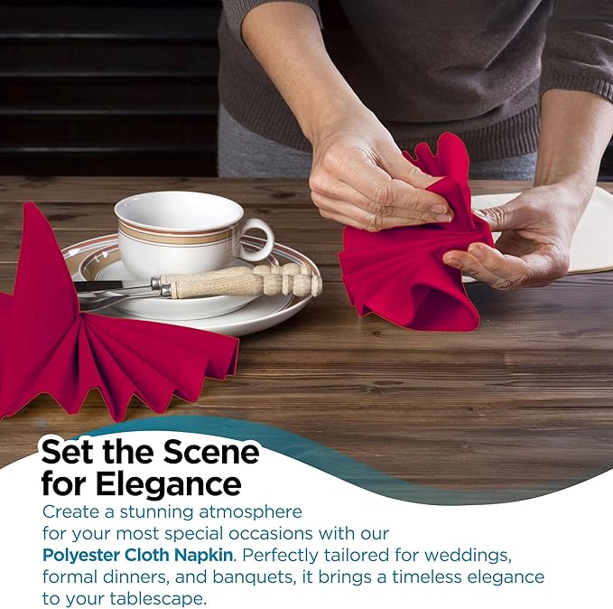 Polyester Cloth Napkins - Washable Soft Table Linens - Durable & Elegant for Dining, Restaurants, Weddings, Events, Rentals, Banquets, & Parties - Premium Quality Set of 150, Burgundy, 20"x20"