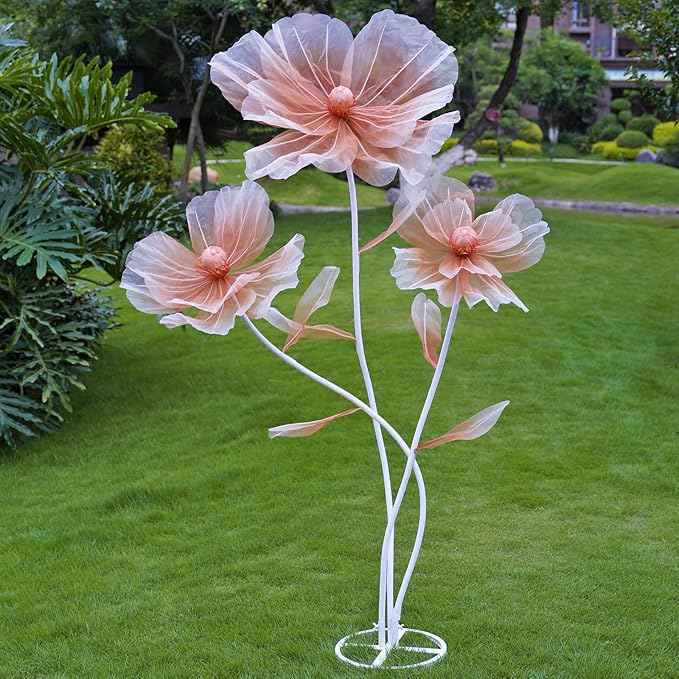 Giant Flowers for Decoration,Artificial Silk Flowers with Stand,Large Fake Floral Decor for Home Garden,Indoor Outdoor Party Birthday Wedding Backdrop (Gradient Champagne)
