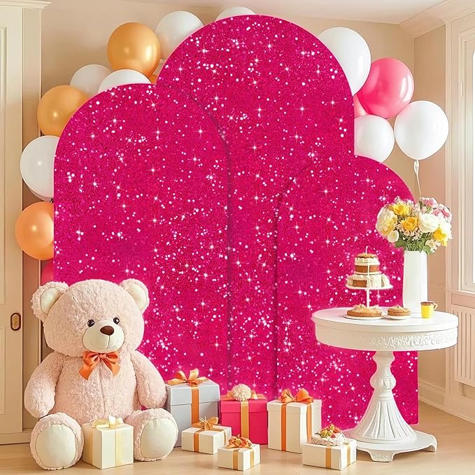 FUHSY Hot Pink Arch Cover Set of 3 Sequin Arch Backdrop Cover 6ft 5ft 4ft Sparkly Wedding Arch Covers Chiara Backdrop Stand Cover Arch Stand Cover for Balloon Birthday Party Baby Shower Decorations