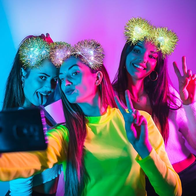 Juexica 16 Pcs Light up Cat Ears Headband with Color Change LED Cat Headband Rave Hair Accessories for New Year Party(Fresh Color)