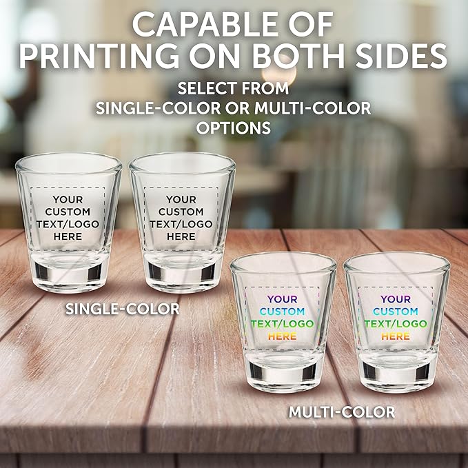 DISCOUNT PROMOS Custom Shot Glasses 1.75 oz. Set of 10/50/100, Personalized Bulk Pack - Great for Wedding Favors, Bachelorette Decorations, Party Favors - Clear Bottom Color