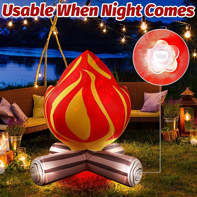 5FT Winter Inflatable Campfire Blow-up Fake Campfire Built-in 4 LED Lights for Winter Inflatables Outdoor Decorations Inflatable Fake Fire for Bonfire Birthday Party Decor Supplies Yard Lawn Garden